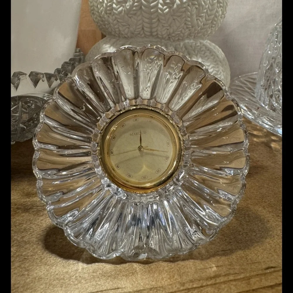 Marquis Waterford Clock Germany Crystal Works Art Nouveau Etched Mark